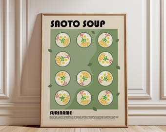 Saoto Soup Art Print, Surinamese Food Wall Art, Traditional Suriname Cuisine Poster, Caribbean Kitchen Decor