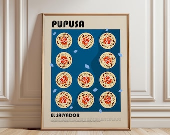Pupusa food art poster, Salvadoran cuisine art, Central American decor, Pupuseria wall art, Latin American kitchen print, Kitchen wall art