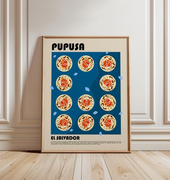 Pupusa food art poster, Salvadoran cuisine art, Central American decor, Pupuseria wall art, Latin American kitchen print, Kitchen wall art