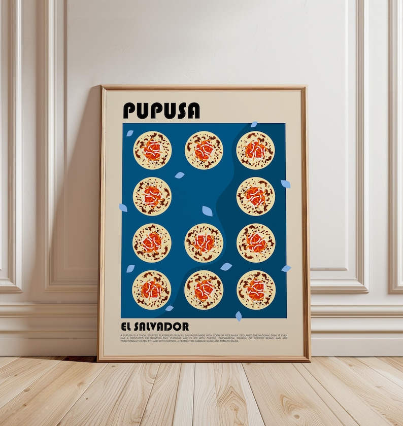 Poster di arte culinaria Pupusa, arte culinaria salvadoregna, arredamento centroamericano, arte murale Pupuseria, stampa di cucina latinoamericana, arte murale da cucina immagine 1
