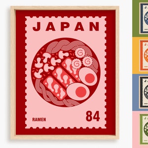 Impresión artística de ramen, arte de comida japonesa, póster de Japón, póster de comida, impresión artística de comida, arte de sellos, decoración de pared de cocina moderna, póster de comida minimalista