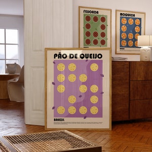 Póster de pan de queso, impresión de comida brasileña, póster de Brasil, póster de pan con queso, arte de cocina moderno, arte de comedor, póster de restaurante