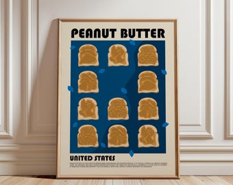 Peanut Butter Art Poster, Food Print, Kitchen Art, Nut butter Poster, Foodie wall art, Retro Peanut Butter art, Restaurant Art, Cafe Poster