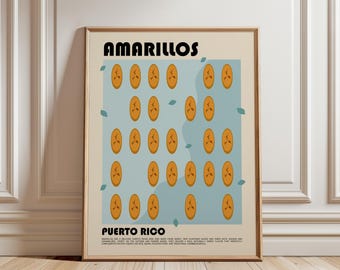 Amarillos Art Print, Puerto Rican Food Wall Art, Traditional Puerto Rico Cuisine Poster, Caribbean Kitchen Decor, Sweet Plantain Art Print