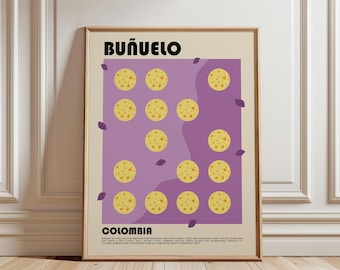 Buñuelo Art Print, Latin Dessert Wall Art, Traditional Fried Dough Poster, Cozy Kitchen Decor