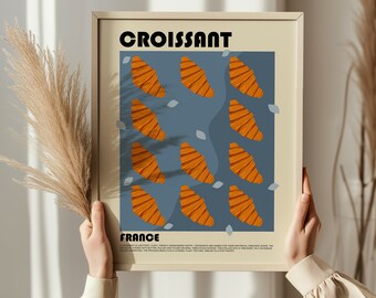 Croissant Art Print, French Pastry Poster, Food Print, Bread Art, Food Art, Modern Kitchen Wall Decor, Chef Print, Restaurant Poster