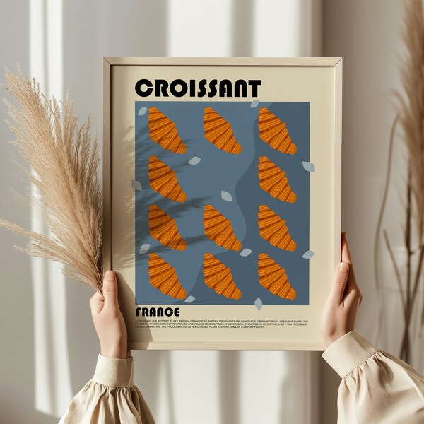 Croissant Art Print, French Pastry Poster, Food Print, Bread Art, Food Art, Modern Kitchen Wall Decor, Chef Print, Restaurant Poster