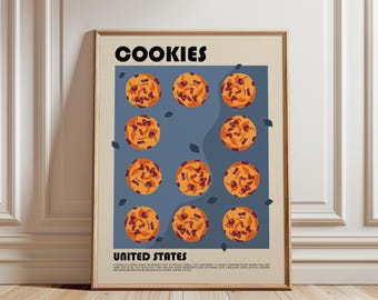 Cookies Poster, Dessert Art Print, Chocolate Cookie Print, Sweets Art Print, Minimalist Food Art Print, Food Poster, Bakery Print
