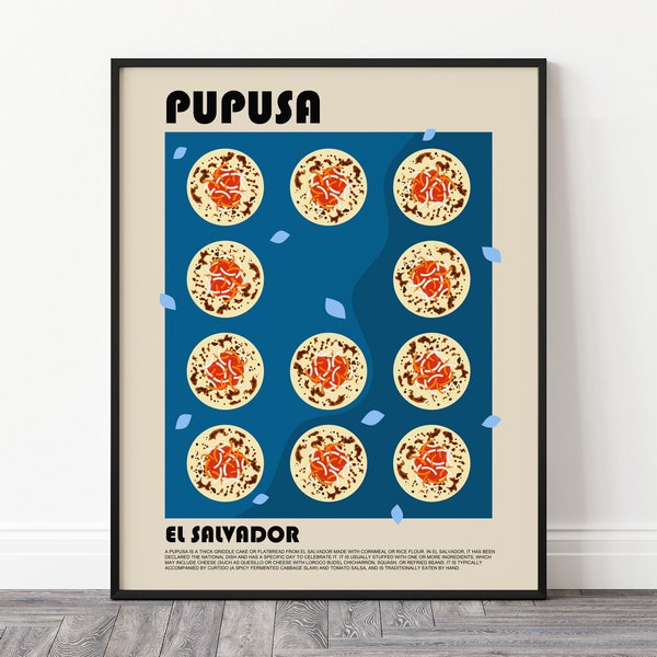 Pupusa food art poster, Salvadoran cuisine art, Central American decor, Pupuseria wall art, Latin American kitchen print, Kitchen wall art
