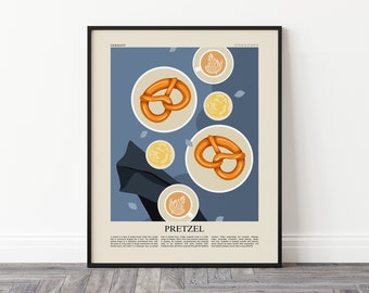 Pretzel Poster, German Food Print, Germany Poster, Food Travel Poster, Modern Kitchen Wall Art, Bakery Poster, Minimalist Food Poster