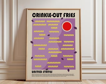 Crinkle Cut Fries Poster, French Fries Art Print, Fast Food Art Poster, Chips Print, Potato Poster, Minimalist Food Art, Junk Food Poster
