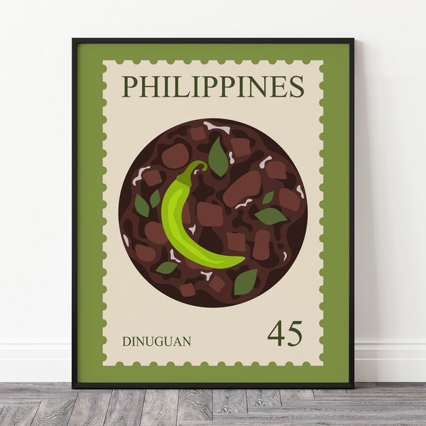 Dinuguan Art Print, Postage Stamp Art, Philippines Poster, Filipino Food Art, Modern Kitchen Art, Restaurant Print, Chef Print, Food Poster