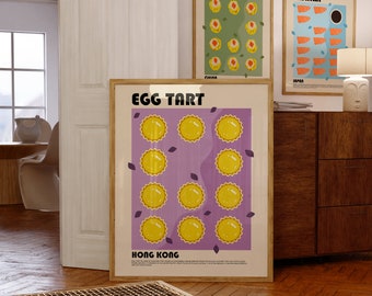 Egg Tart Art, Dim Sum Poster, Food Print, Food Poster, Modern Kitchen Decor, Food Illustration, Kitchen Art, Chef Print, Exhibition Poster