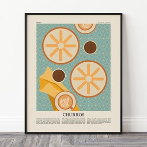Churros Poster, Spanish Food Print, Breakfast Art Print, Modern Kitchen Wall Art, Cafe Art, Restaurant Poster, Dining Room Art