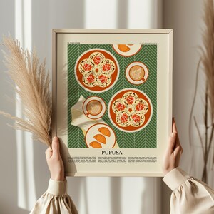 Pupusa food art poster, Salvadoran cuisine art, Central American decor, Pupuseria wall art, Latin American kitchen print, El Salvador Art image 2