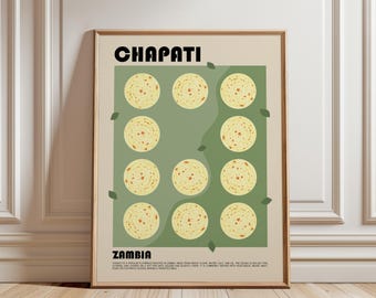 Chapati Art Print, Zambian Food Wall Art, Traditional Zambia Flatbread Poster, African Kitchen Decor