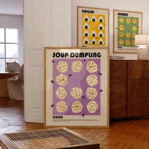Póster de bolas de masa de sopa, arte de comida china, decoración de pared de cocina, regalo para amantes del dim sum, obra de arte de cocina asiática, decoración de bolas de masa, impresión artística de amantes de la comida