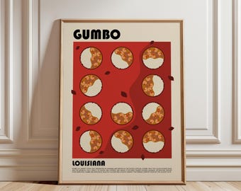 Gumbo Food Art Print, Louisiana Culinary Poster, Southern Comfort Food Art, Restaurant Wall Decoration, Foodie Gift, Cajun Cooking Print