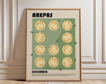 Arepas Art Print, Colombian Food Poster, Traditional South American Cuisine Wall Art, Kitchen Decor, Food Lover Gift