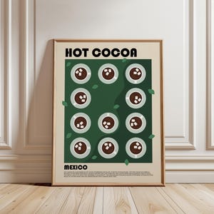 Lámina artística de chocolate caliente, póster de bebida mexicana, póster de México, arte moderno para la pared de la cocina, lámina para restaurante, lámina para cafetería, póster artístico de chocolate caliente imagen 1