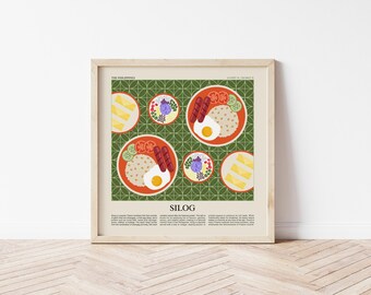 Silog Art Print, Square Food Poster, Philippines Poster, Filipino Food Art, Modern Kitchen Decor, Restaurant Print, Chef Print, Cafe Print