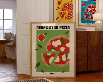 Pizza Poster, Pizza Art Print, Neapolitan Pizza Art, Italy Poster, Food Poster, Modern Kitchen Decor, Food Illustration, Food Art Print