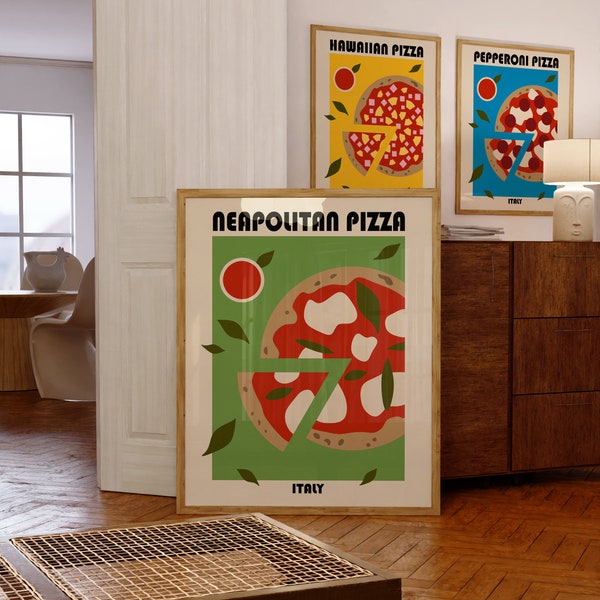 Pizza Poster, Pizza Kunstdruck, Neapolitanische Pizza Kunst, Italien Poster, Food Poster, Moderne Küchen Deko, Food Illustration, Food Art Print