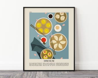 Dim Sum Poster, Chinese Food Print, Dumpling Poster, Modern Kitchen Wall Art, Travel Print, Retaurant Print, Shu mai Print, Egg Tart Poster
