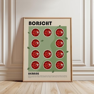 Impression d'art bortsch, affiche de cuisine ukrainienne, impression de l'Ukraine, impression de soupe de betteraves, impression d'art slave, art de la cuisine d'Europe de l'Est, art de la cuisine moderne