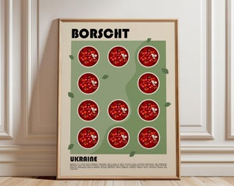 Borscht Art Print, Ukrainian Food Poster, Ukraine Print, Beet Soup Print, Slavic Art Print, Eastern European Food Art, Modern Kitchen Art