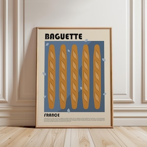 Baguette Print, Bread Poster, French Cuisine Poster, France Poster, Travel Print, Restaurant Poster, Minimalist Food Poster, Retro Food Art