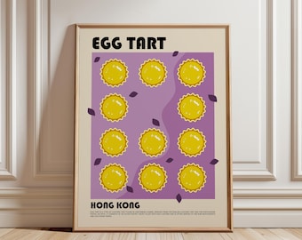 Egg Tart Art, Dim Sum Poster, Modern Kitchen Decor, Hong Kong Food Poster, Asian Food Print, Hong Kong Print, Dining Room Art, Foodie Gift