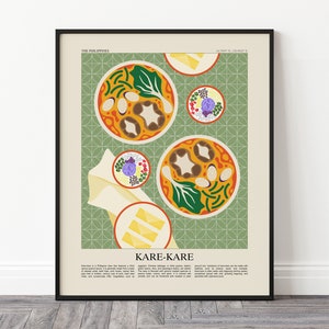 Lámina artística de Kare Kare, póster de Filipinas, arte gastronómico filipino, póster de desayuno asiático, impresión de restaurante, póster gastronómico, póster artístico de Sinangag