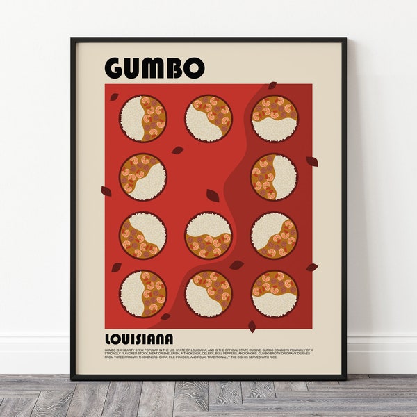 Gumbo Food Art Print, Louisiana Culinary Poster, Southern Comfort Food Art, Restaurant Wall Decoration, Foodie Gift, Cajun Cooking Print