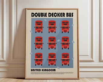 Red Double Decker Bus Art Print, London Wall Art, British Travel Poster, UK City Decor, Red Bus Poster, United Kingdom Travel Poster