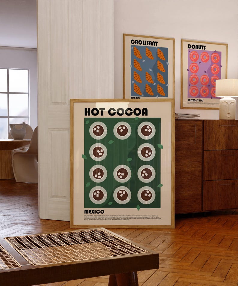 Lámina artística de chocolate caliente, póster de bebida mexicana, póster de México, arte moderno para la pared de la cocina, lámina para restaurante, lámina para cafetería, póster artístico de chocolate caliente imagen 2