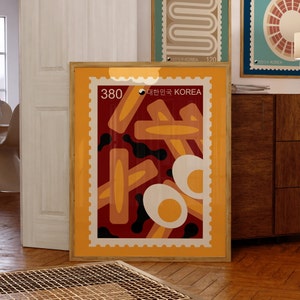 Impresión artística de tteokbokki, póster de comida coreana, impresión artística de sellos, póster de comida, impresión artística de comida, impresión de chef, arte de fideos coreanos, arte de cocina moderno