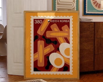 Tteokbokki Art Print, Korean Food Poster, Stamp Art Print, Food Poster, Food Art Print, Chef Print, Korean Noodle Art, Modern Kitchen Art