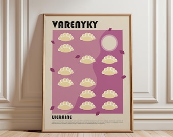 Varenyky Art Print, Ukrainian Food Poster, Ukraine Print, Dumpling Print, Slavic Art Print, Eastern European Food Art, Modern Kitchen Art