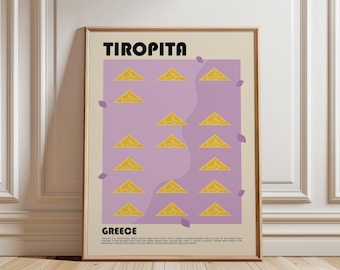 Tiropita Art Print, Greek Food Wall Art, Traditional Greek Cheese Pie Poster, Mediterranean Kitchen Decor