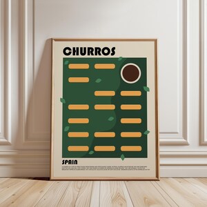 Churros Poster, Spanish Food Art Print, Spain Art, Modern Kitchen Art, Restaurant Poster, Chef Print, Travel Poster