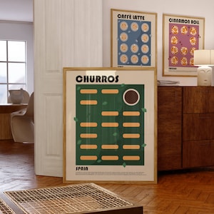 Churros Poster, Spanish Food Art Print, Spain Art, Modern Kitchen Art, Restaurant Poster, Chef Print, Travel Poster