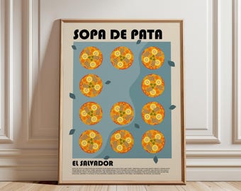 Sopa de Pata food poster, Salvadoran cuisine art, Central American decor, El Salvador wall art, Latin American kitchen print, Kitchen art