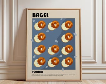 Bagel Poster, Polish Food Art, Poland Art, New York Style Bagel Art, Food Print, Restaurant Poster, Chef Print, Modern Kitchen Art