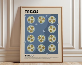 Lámina artística de tacos mexicanos, póster de cocina tradicional, arte mural de comida callejera, decoración de cocina, regalo para amantes de la comida