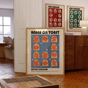 Beans on Toast Art Print, English Food Print,  Breakfast Poster, Modern Kitchen Wall Art, Travel Poster, UK Poster, British Food Art Print