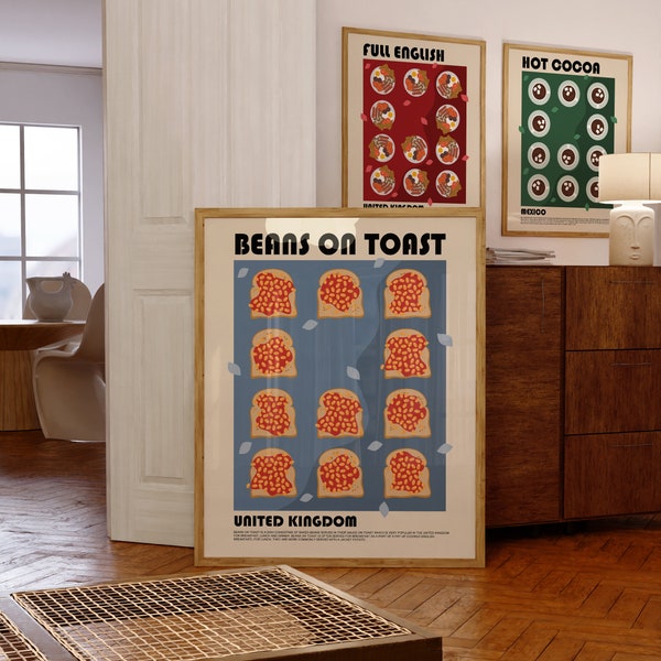 Beans on Toast Art Print, English Food Print,  Breakfast Poster, Modern Kitchen Wall Art, Travel Poster, United Kingdom Poster