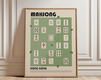 Hong Kong Mahjong Art Print, Mahjong Tile Wall Art, Hong Kong Culture Poster, Asian Game Room Decor, chinese heritage wall art