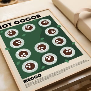 Lámina artística de chocolate caliente, póster de bebida mexicana, póster de México, arte moderno para la pared de la cocina, lámina para restaurante, lámina para cafetería, póster artístico de chocolate caliente imagen 4
