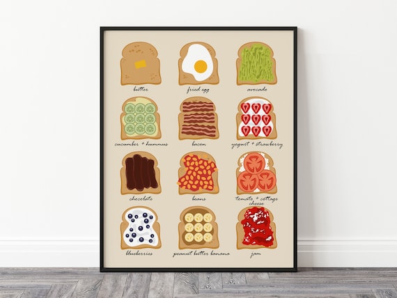 Toast Art Print, Bread Poster, Food Art Print, Food Poster, Avocado Toast Print, Beans on Toast Print, Breakfast Poster, Brunch Art Print